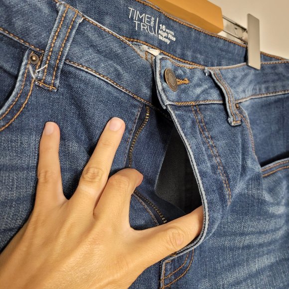 Time and Tru Denim Blue Jeans High Rise Skinny Slim Womens Plus Size 16 Petite - Picture 3 of 12